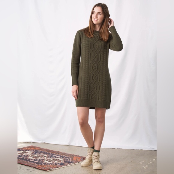 United by Blue Sweater Dress, Chunky Cable Knit Recycled Cotton in Forest Green - Picture 10 of 10